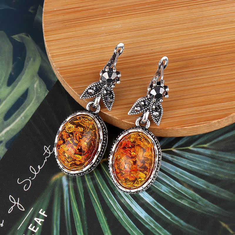 Nora - Vintage Floral Amber Earrings for Women