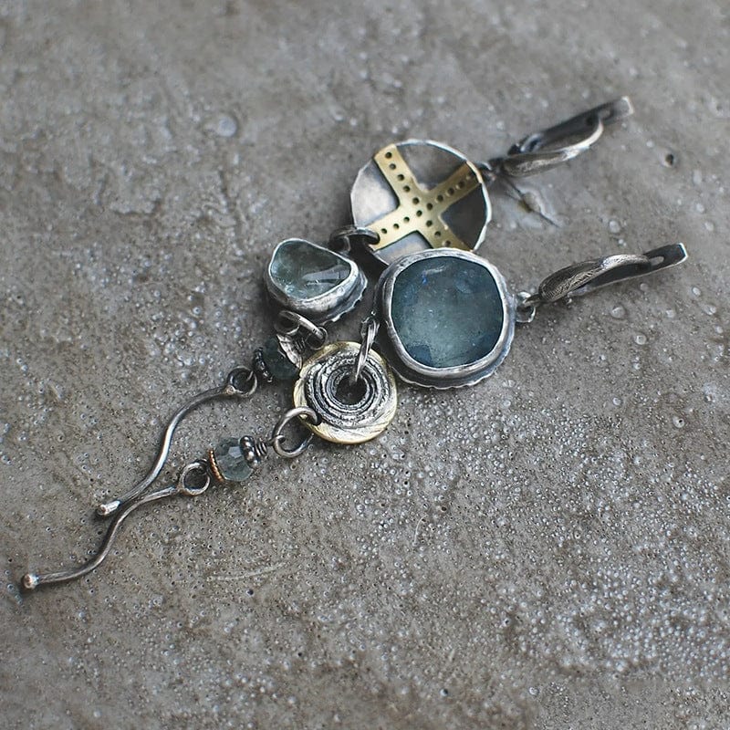 Elias - Blue Stone Cross Earrings