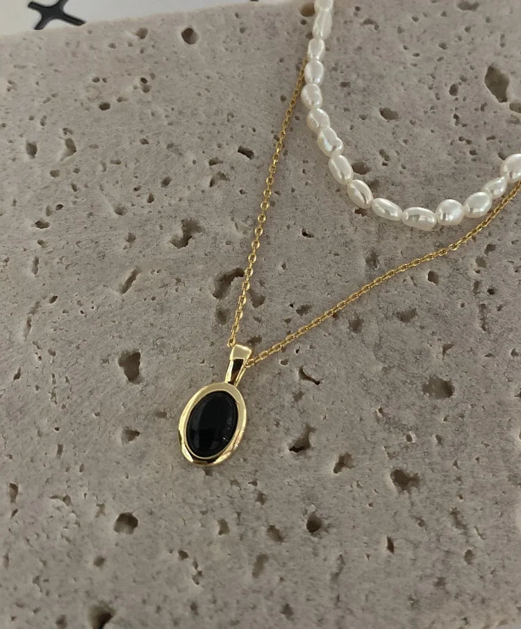 Aria - Black Onyx and Pearl Stacking Necklace for Women