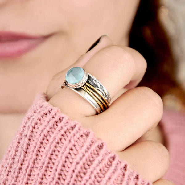 Selene - Aquamarine Spinner Ring for Women