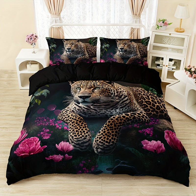 Animal Print Rose Bedding Set - 3 Piece