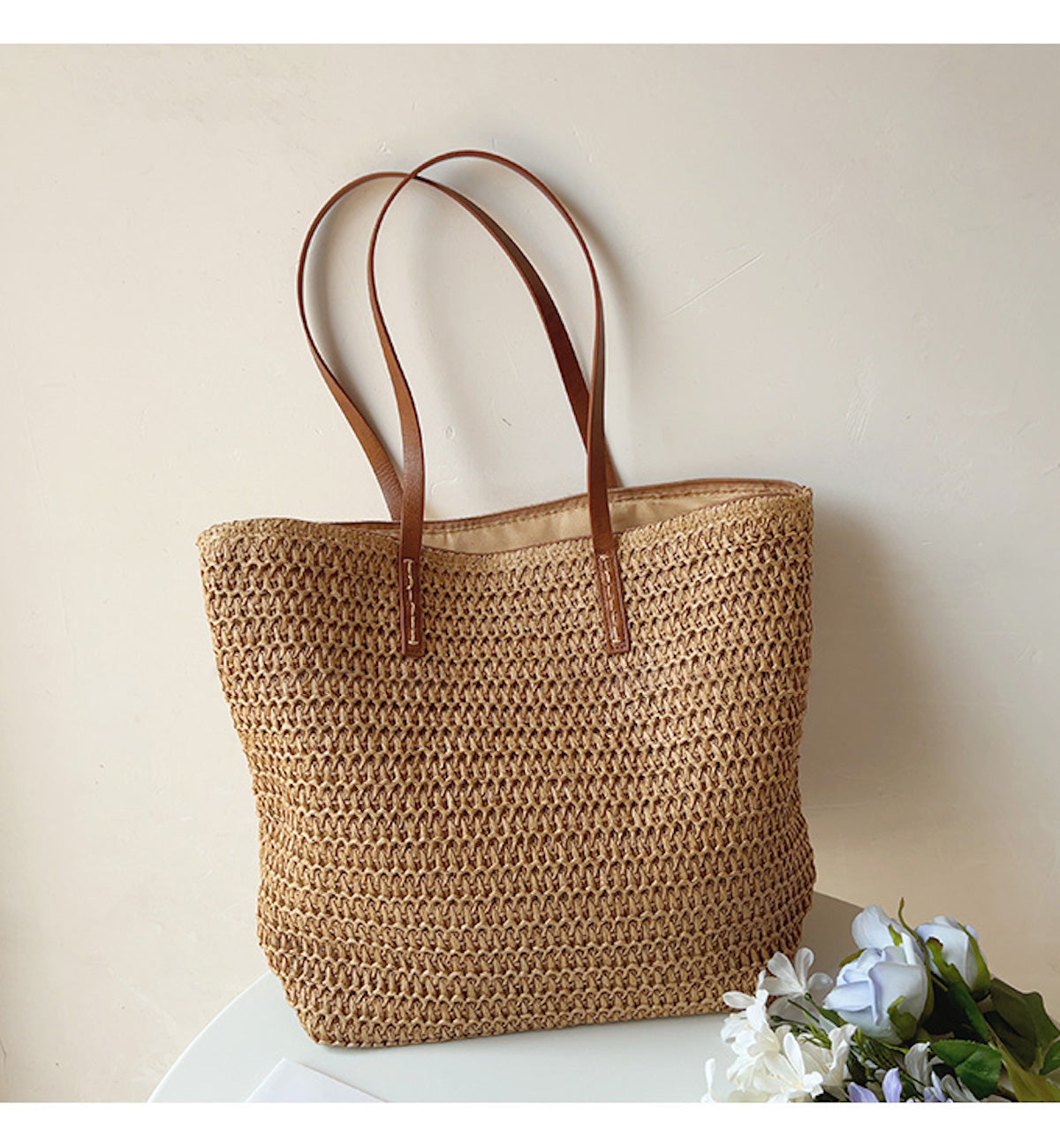 SummerBreeze Tote - Woven Straw Bag with Leather Handles