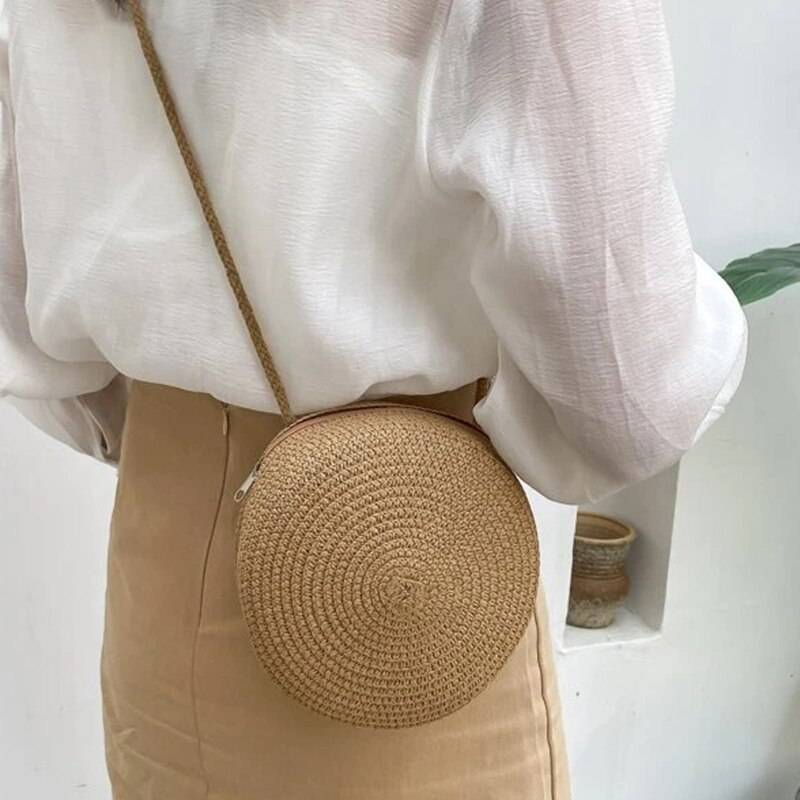 BellaRound Bag - Round Straw Shoulder Bag for Summer