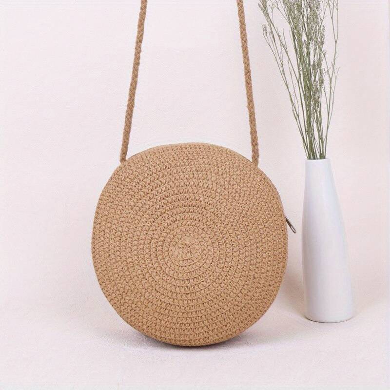 BellaRound Bag - Round Straw Shoulder Bag for Summer