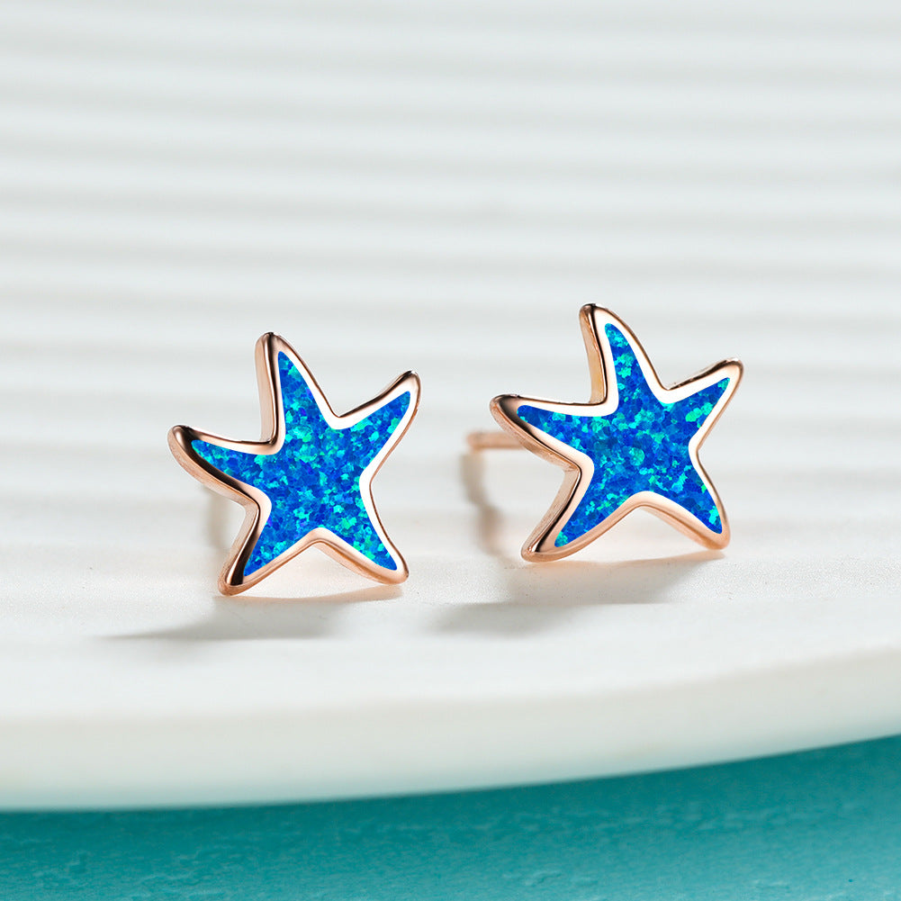 Blue Opal - Starfish Earrings for Women