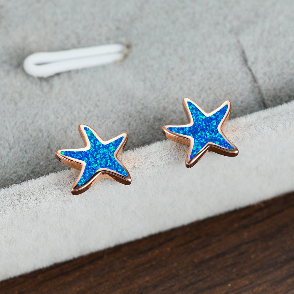 Blue Opal - Starfish Earrings for Women