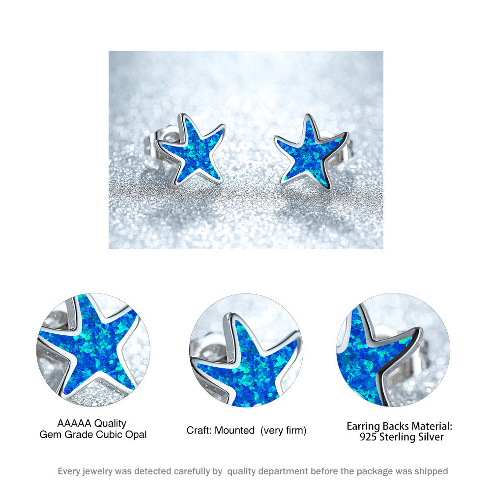 Blue Opal - Starfish Earrings for Women