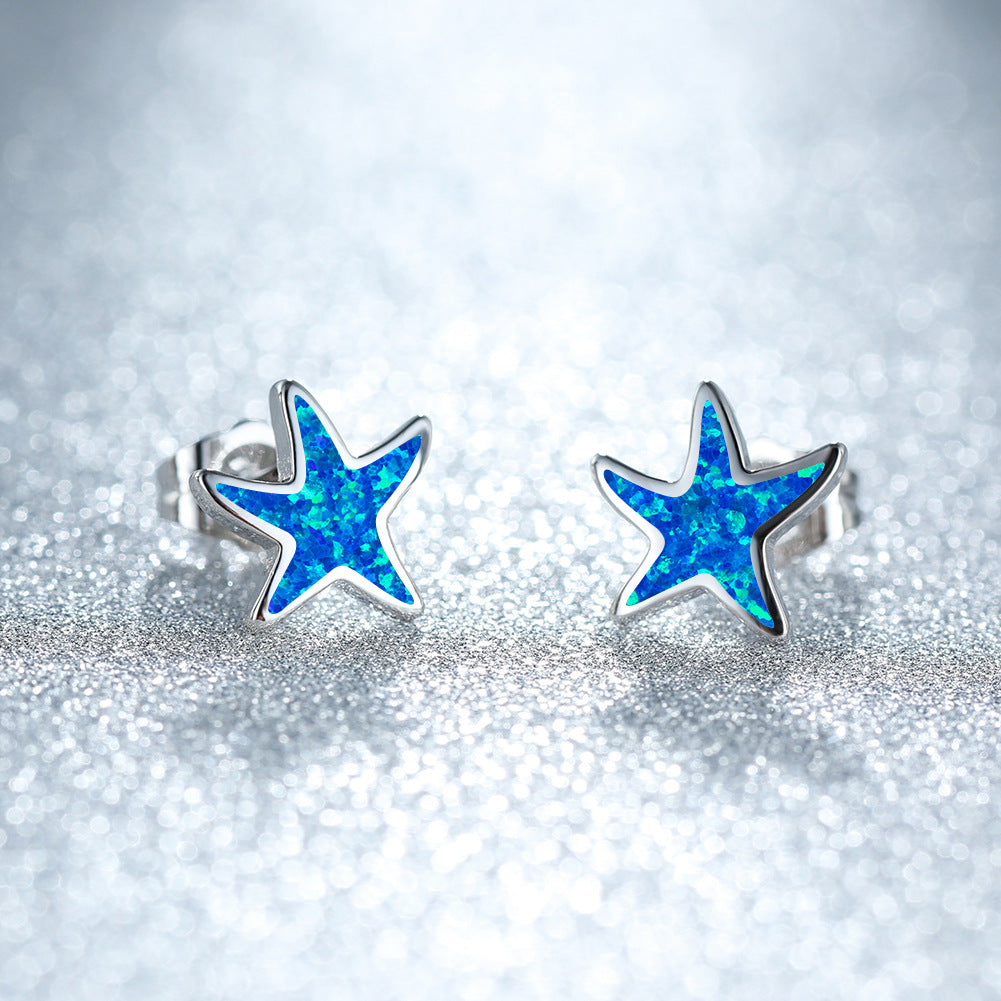 Blue Opal - Starfish Earrings for Women