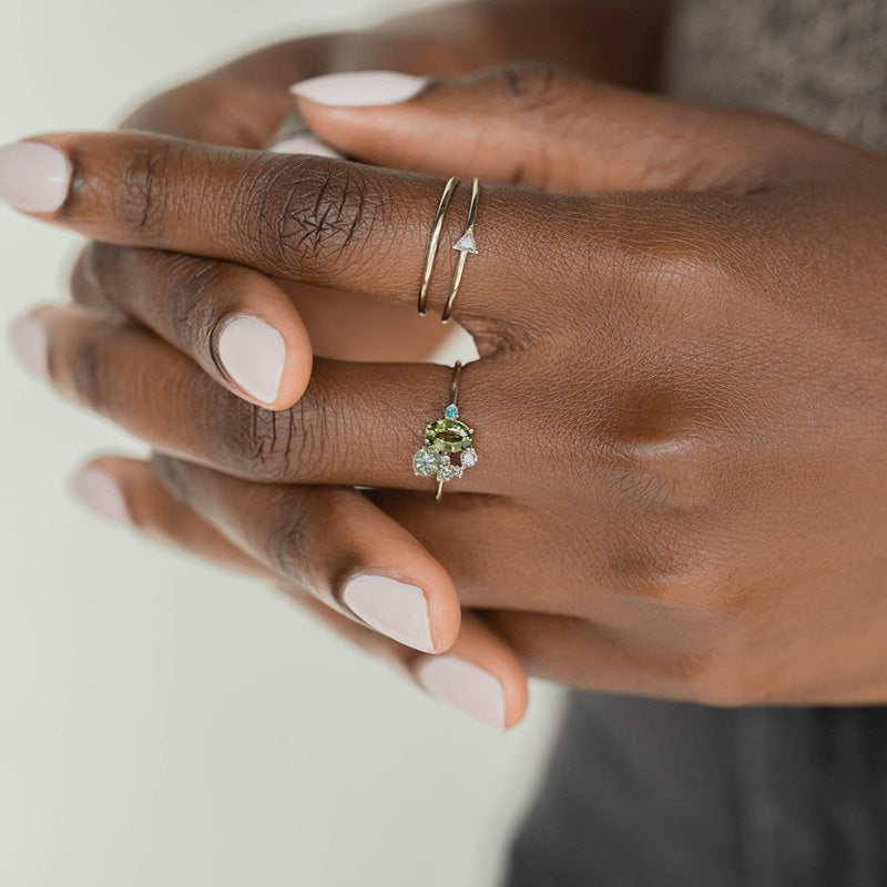Selene - Natural Peridot & Zircon Ring for Women