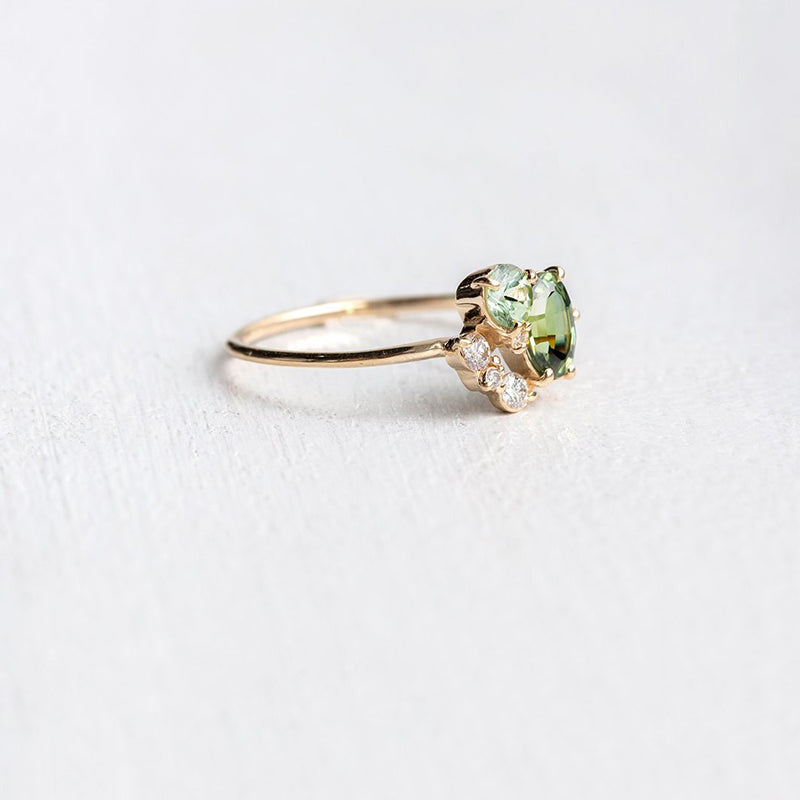 Selene - Natural Peridot & Zircon Ring for Women