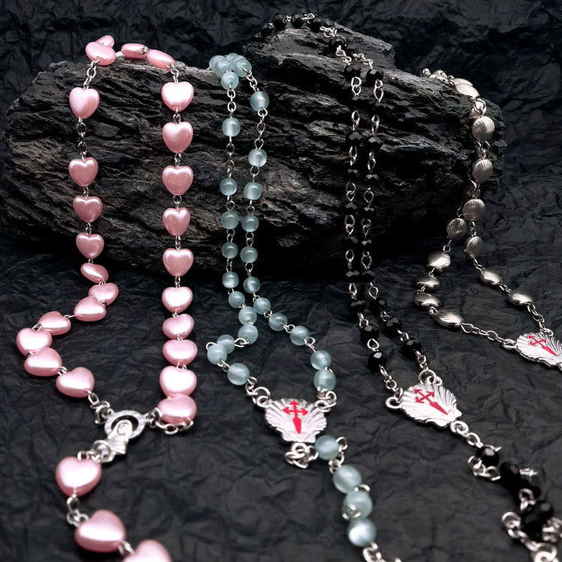 Elara - Heart Cat Eye Rosary Necklace for Women