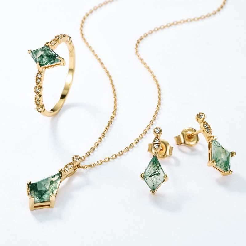 Lana - Moss Agate & White Zircon Jewellery Set for Women