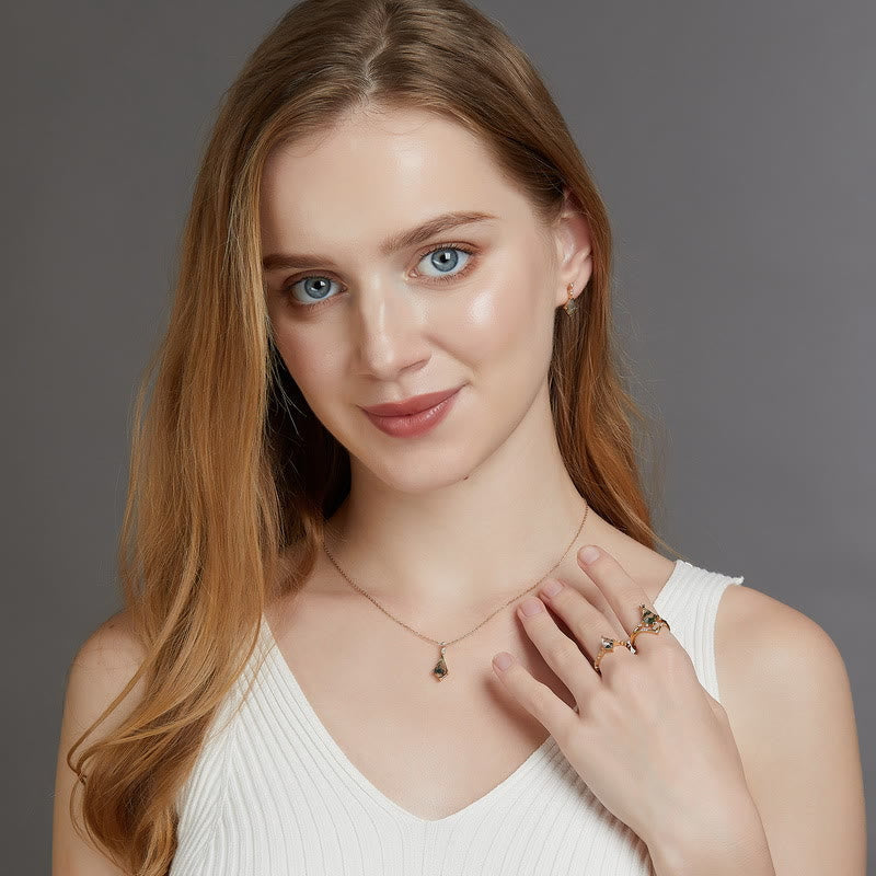 Lana - Moss Agate & White Zircon Jewellery Set for Women