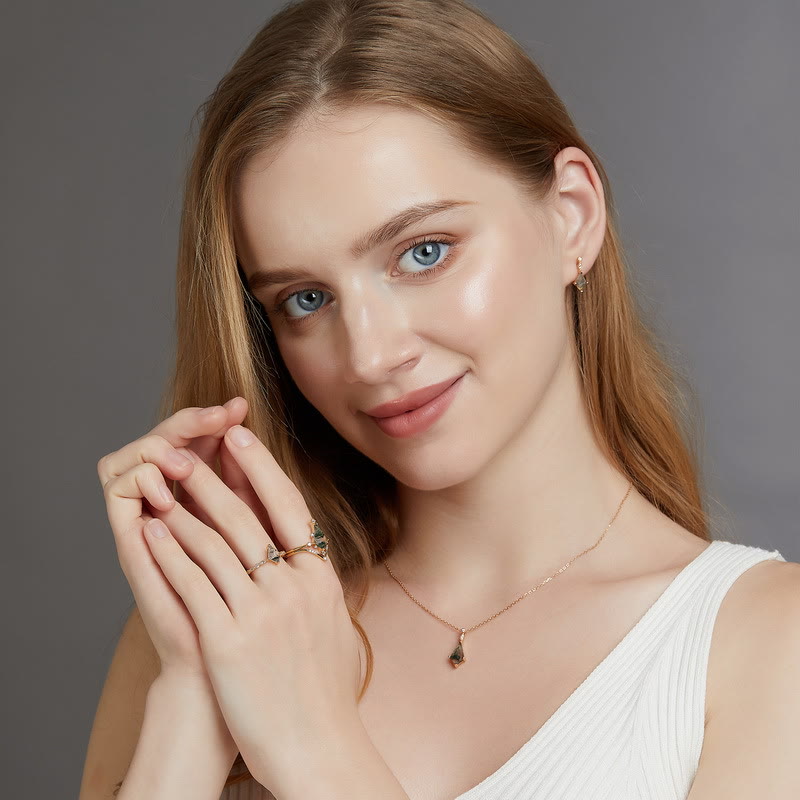 Lana - Moss Agate & White Zircon Jewellery Set for Women
