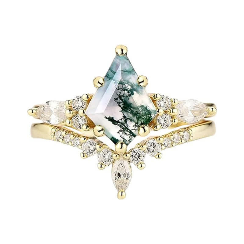 Serenia - Elegant 2-Piece Moss Agate Ring Set for Women