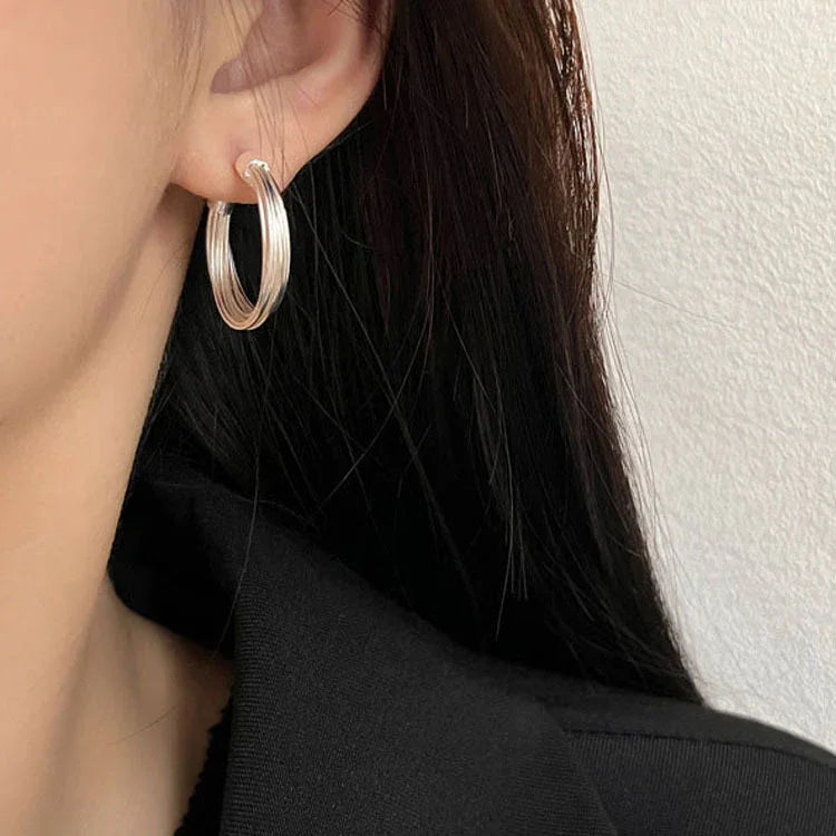 Amelie - Layered Lines Sterling Silver Hoop Earrings for Women