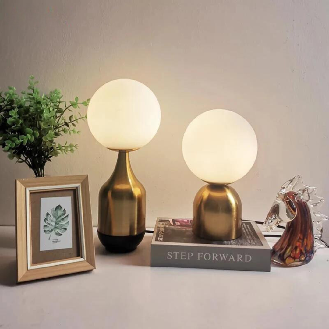 Nordic Globe Table Lamp - Brass & Glass Bedside Light