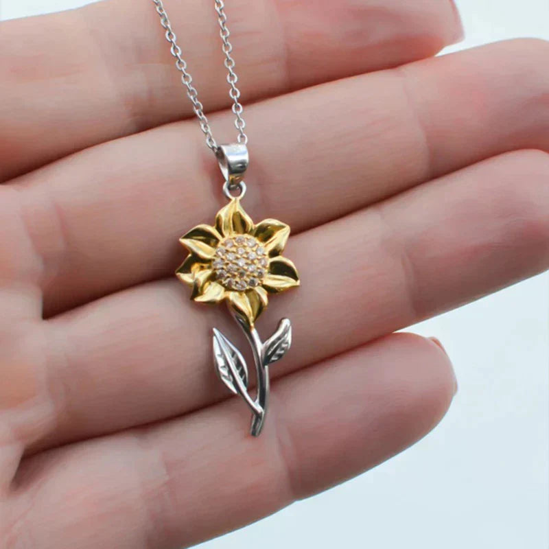 Sunflower Necklace - Silver and Gold Zirconia Pendant