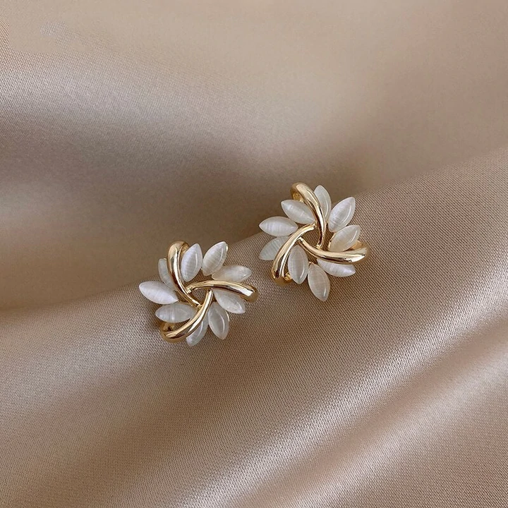 Opal Floral Stud Earrings - Chic 14K Gold-Plated Petal Studs