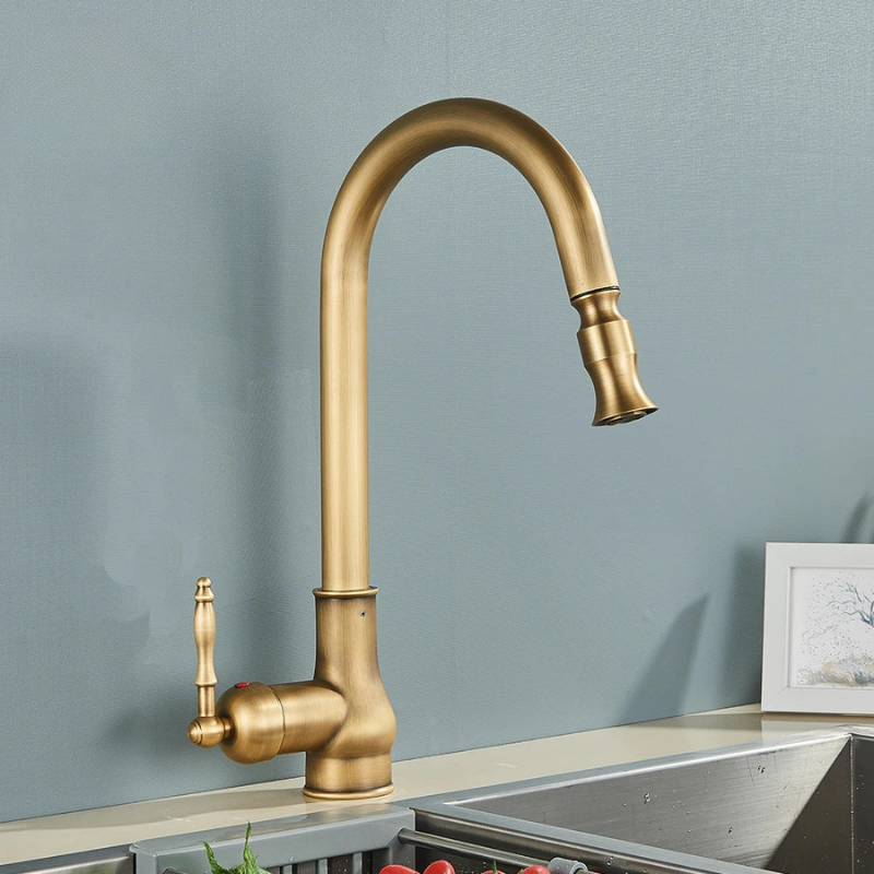HeritageFlow - Antique Brass Kitchen Faucet