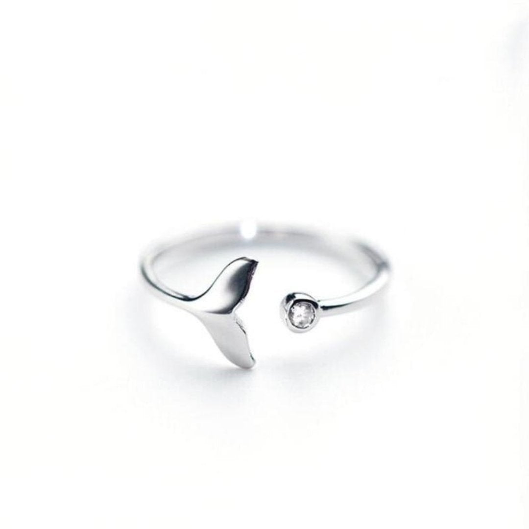 Marinel - Silver Dolphin Tail Ring with Zirconia for Women