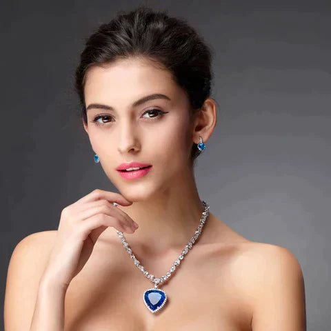 Blue Crystal Heart - Pendant Necklace for Women