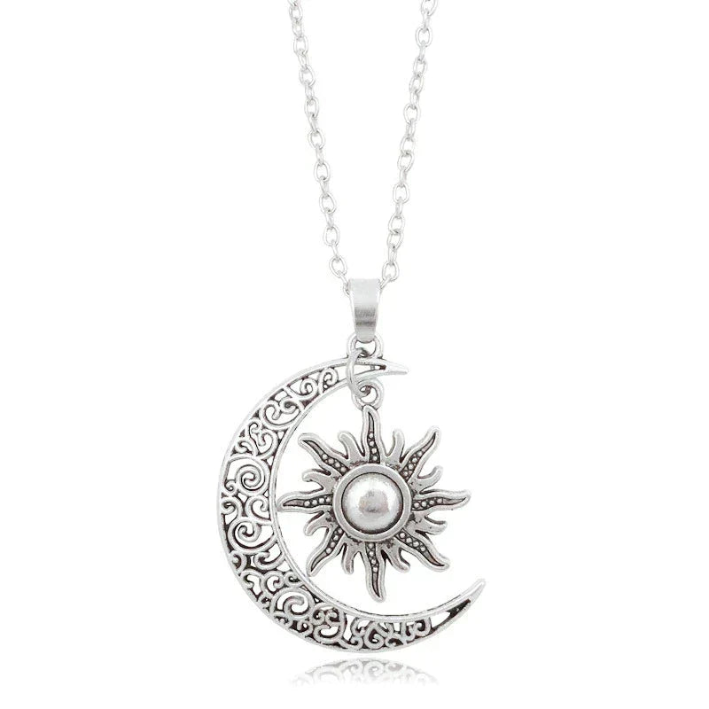 Vintage Sun and Moon Necklace - Dual Pendant Celestial Charm