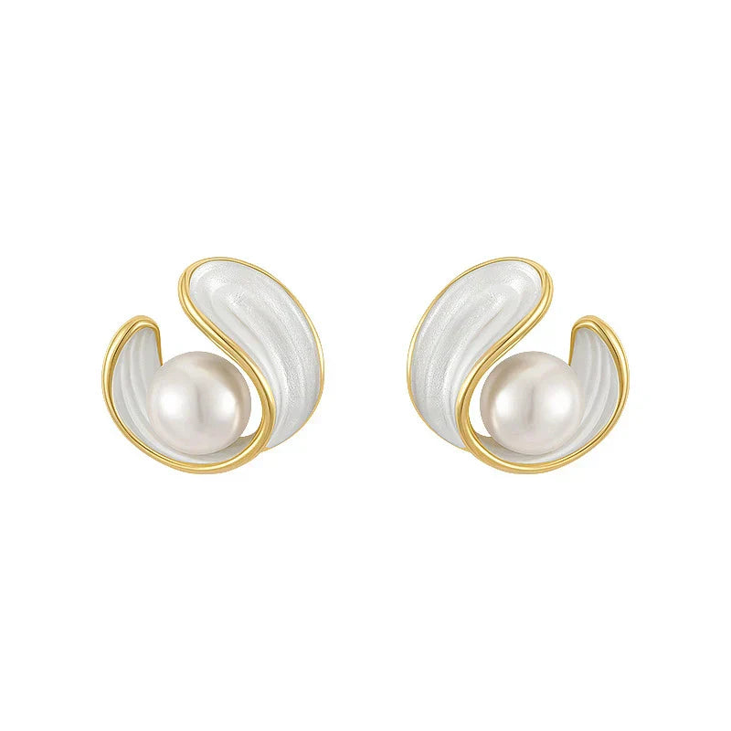 Amara - Gold Earrings with White Opal and Pearl for Women