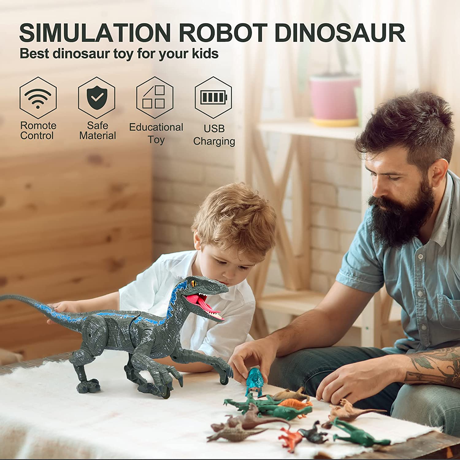 DinoMotion Velociraptor - Remote Control Walking Dinosaur Toy