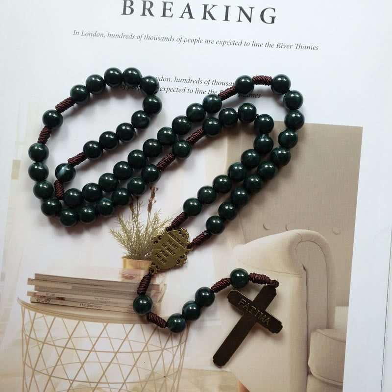 Celeste - Moss Agate Cross Rosary Necklace for Women