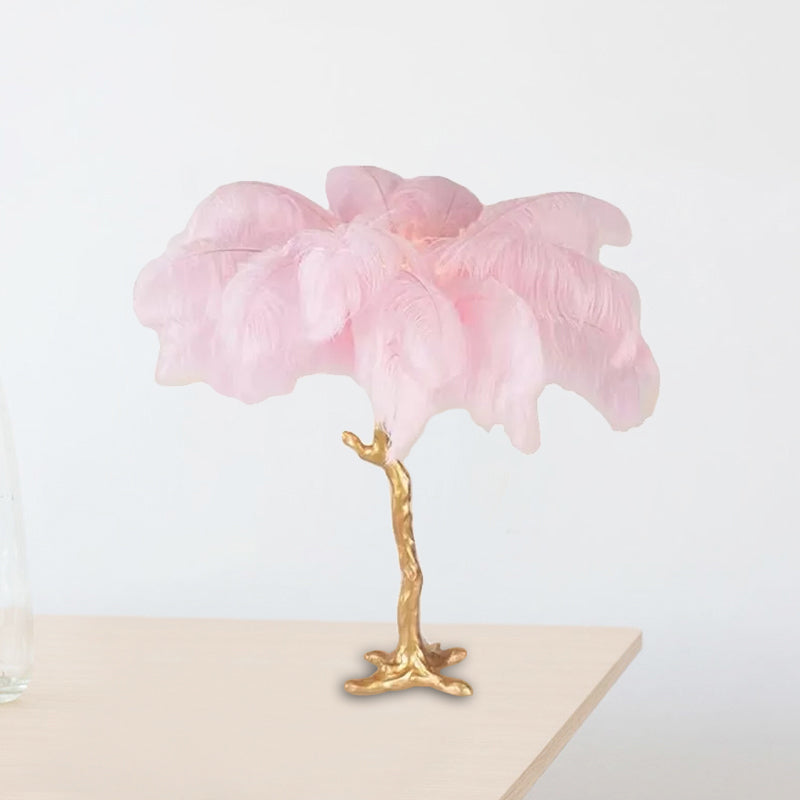 FeatherLuxe Feather Table Lamp - Pink and Gold
