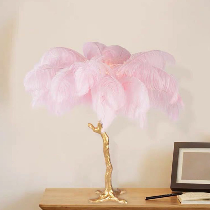 FeatherLuxe Feather Table Lamp - Pink and Gold