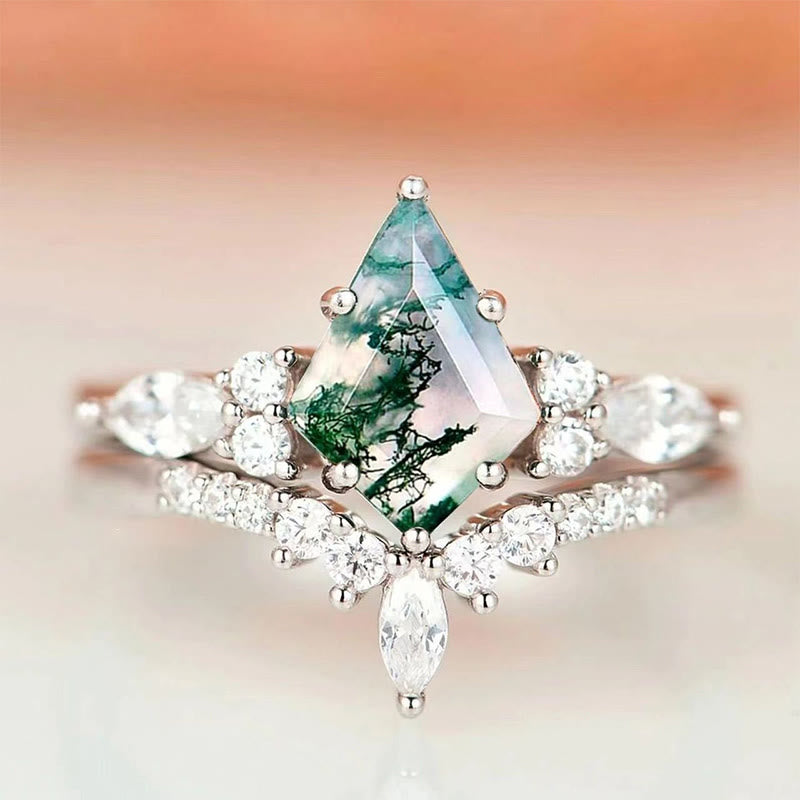 Serenia - Elegant 2-Piece Moss Agate Ring Set for Women