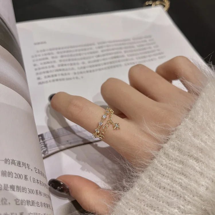 Lyra - Gold Hexagram Chain Ring for Women
