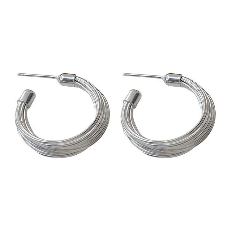 Amelie - Layered Lines Sterling Silver Hoop Earrings for Women