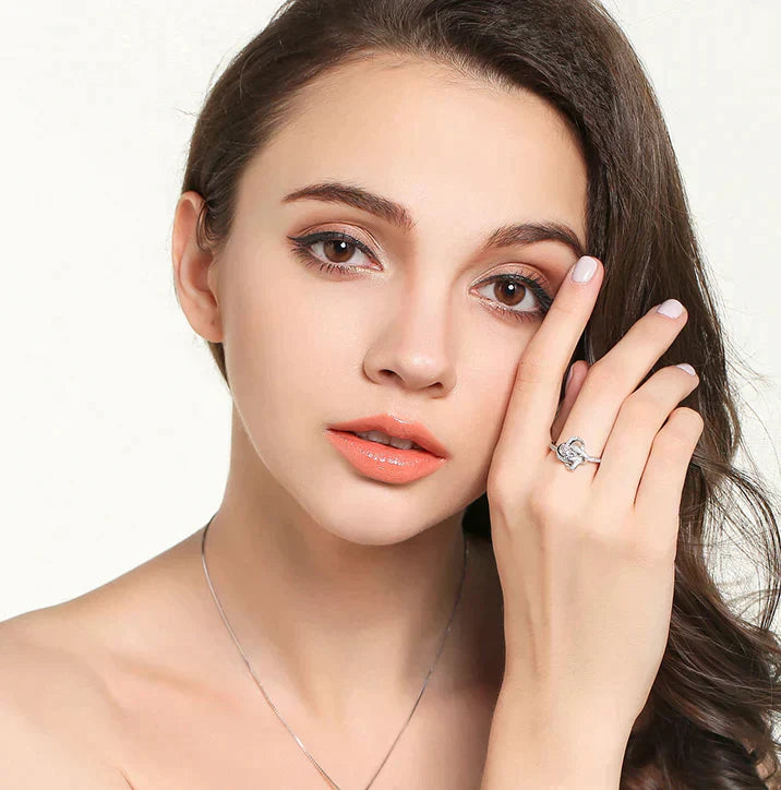 Love Knot Ring - Adjustable 18k White Gold Cubic Zirconia Ring