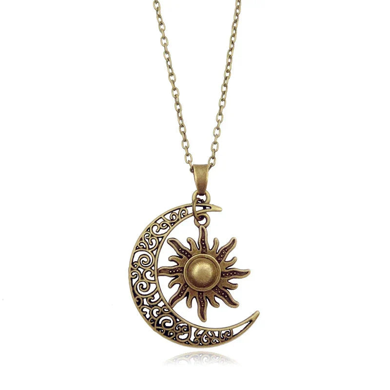 Vintage Sun and Moon Necklace - Dual Pendant Celestial Charm