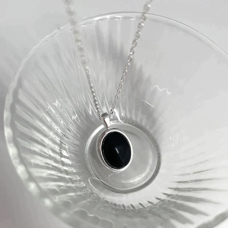 Black Opal Necklace - Bold Minimalist Statement Pendant