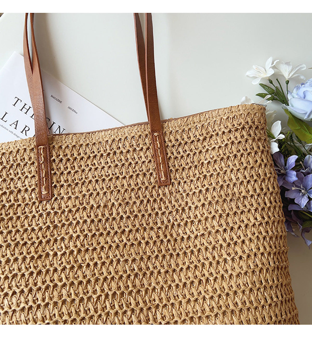 SummerBreeze Tote - Woven Straw Bag with Leather Handles
