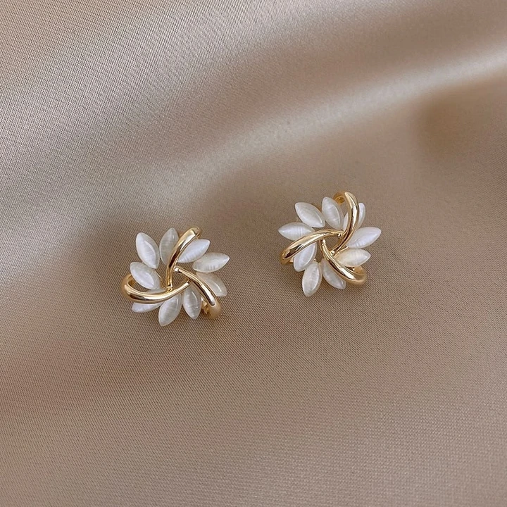 Opal Floral Stud Earrings - Chic 14K Gold-Plated Petal Studs
