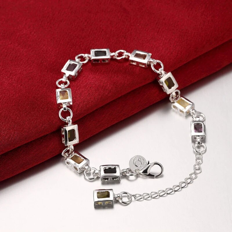 Multicolor Zircon Bracelet - Adjustable Sterling Silver Statement Piece