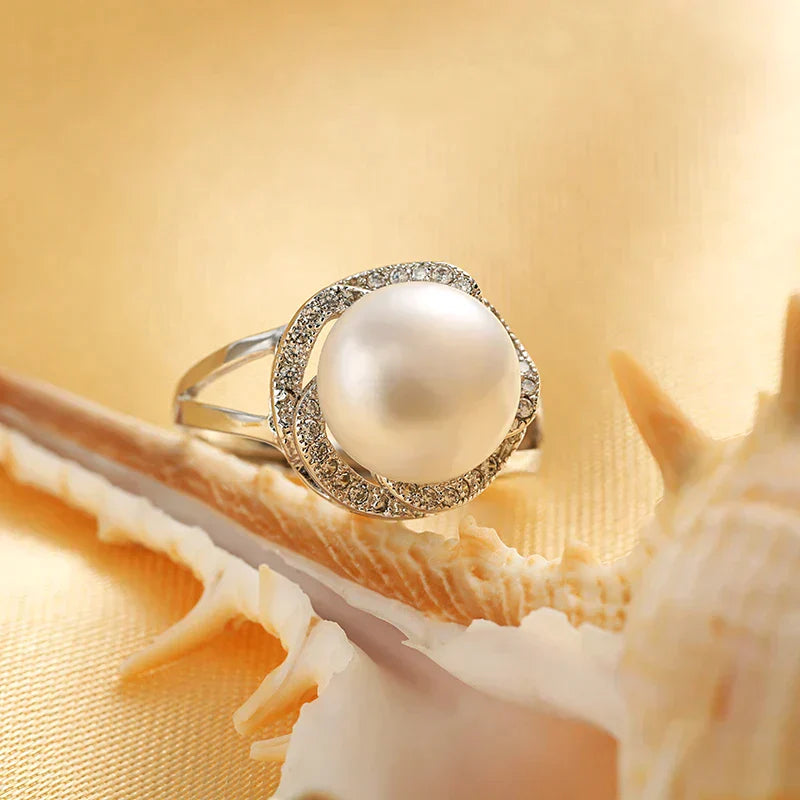 Pearl Ring - Adjustable Sterling Silver Freshwater Pearl Statement Ring