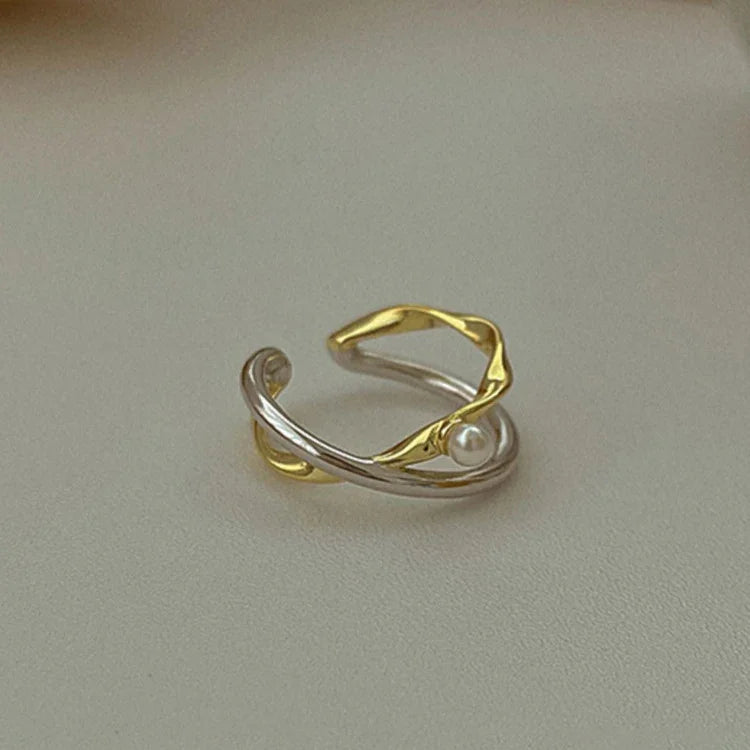 Alina - Sterling Silver Crossed Ring with Pearl for Women