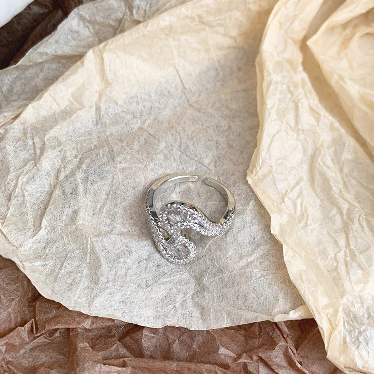 Seraphine S-Shaped Silver Ring - Sparkling Zirconia Statement Band