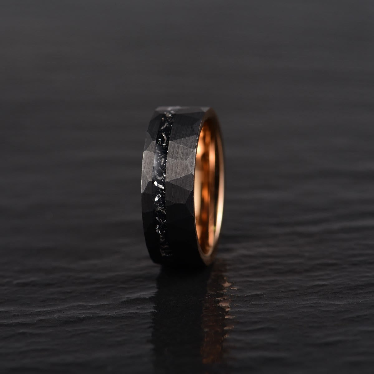 Ares - 8mm Black Tourmaline Tungsten Carbide Ring for Men