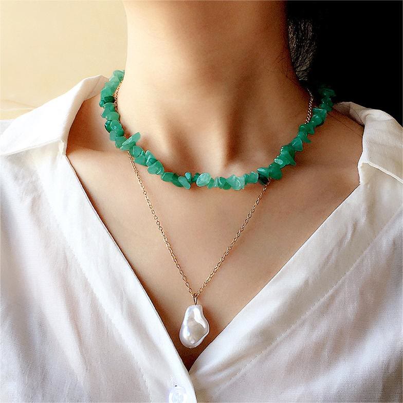 Lina Polished Crystal Necklace with Natural Gemstones