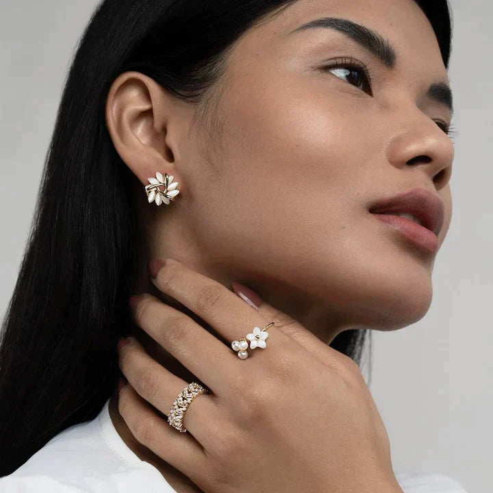 Opal Floral Stud Earrings - Chic 14K Gold-Plated Petal Studs
