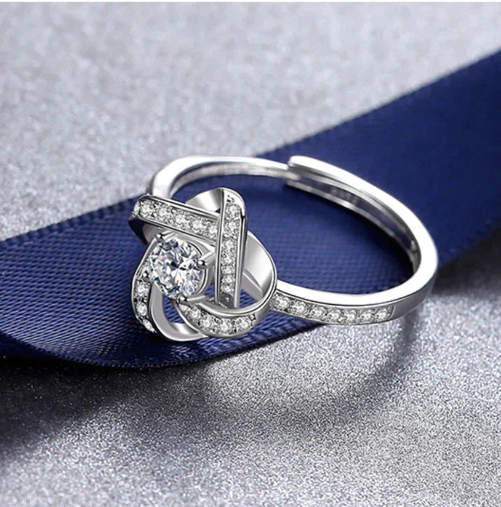 Love Knot Ring - Adjustable 18k White Gold Cubic Zirconia Ring
