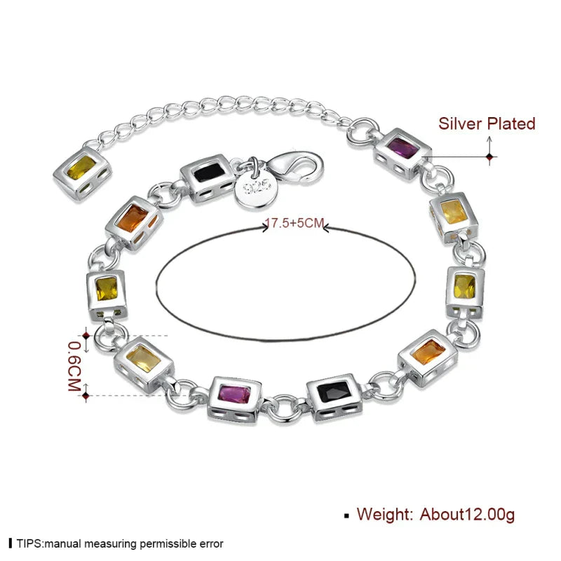 Multicolor Zircon Bracelet - Adjustable Sterling Silver Statement Piece