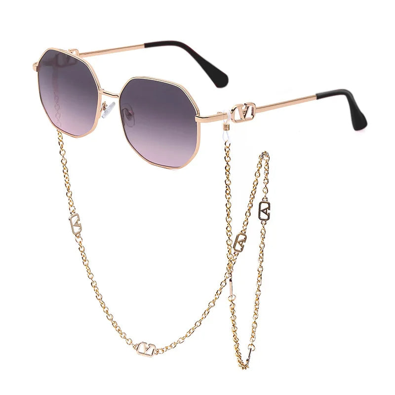 Ruby - Pentagon Sunglasses with Chain